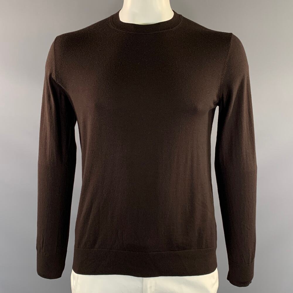 THEORY Size L Brown Wool Crew Neck Pullover